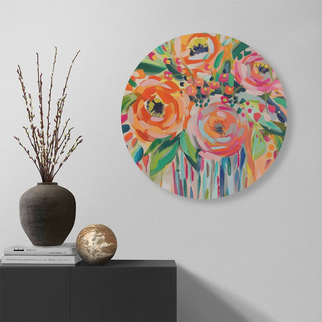 Wandcirkel muur Kunstwerk van Oranje Bloemen in een Vaas