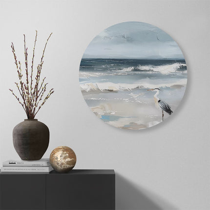 Wandcirkel muur Kunstwerk van een Reiger op het Strand