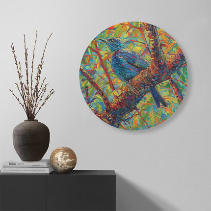 Wandcirkel muur Kleurrijke Vogel Zat op een Boomtak