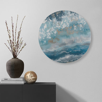 Wandcirkel muur Abstract Kunstwerk van Blauw en Goud