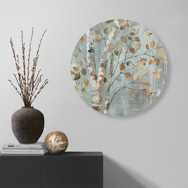 Wandcirkel muur Kunstwerk van een Berk met Herfstbladeren