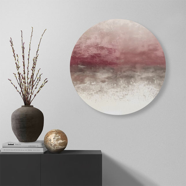 Wandcirkel muur Het Afbeelding is een Roze en Grijs Abstract Kunstwerk