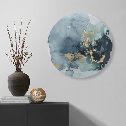 Wandcirkel muur Abstract Kunstwerk van Blauw en Goud