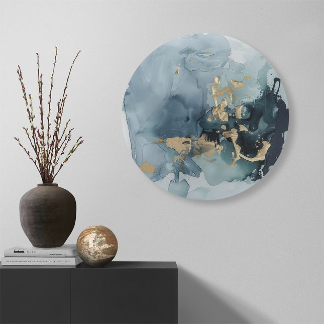 Wandcirkel muur Abstract Kunstwerk van Blauw en Goud