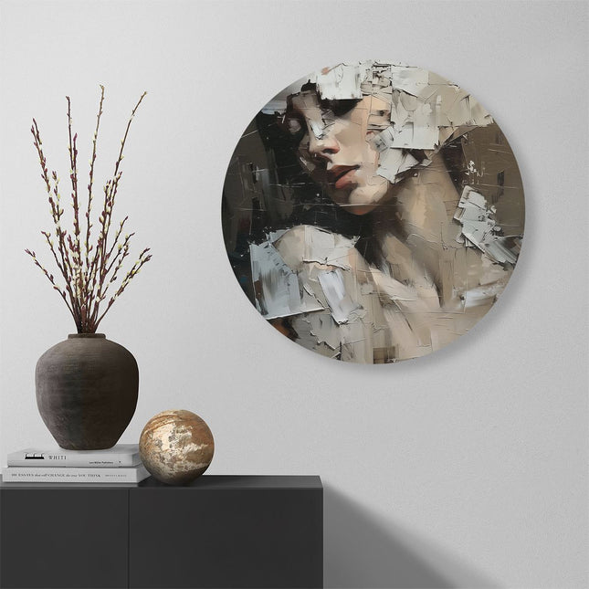 Wandcirkel muur Kunstwerk van een Vrouw met haar Gezicht Bedekt met Papier