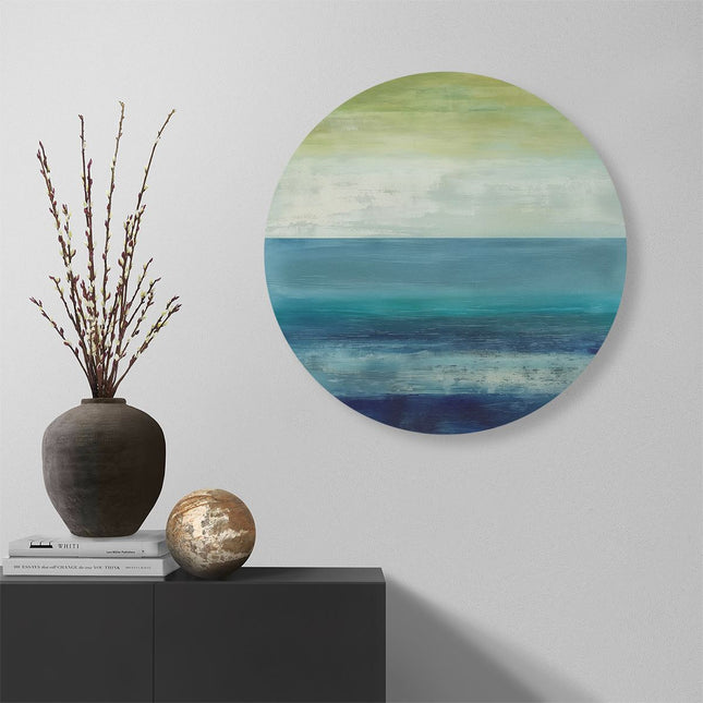 Wandcirkel muur Abstract Kunstwerk van een Blauwe, Groene en Gele Oceaan