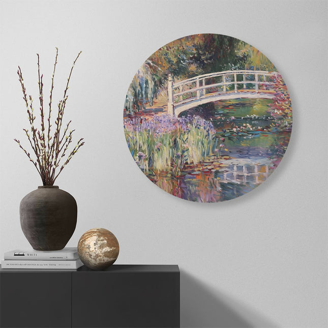 Wandcirkel muur Kunstwerk van een Brug over een Vijver
