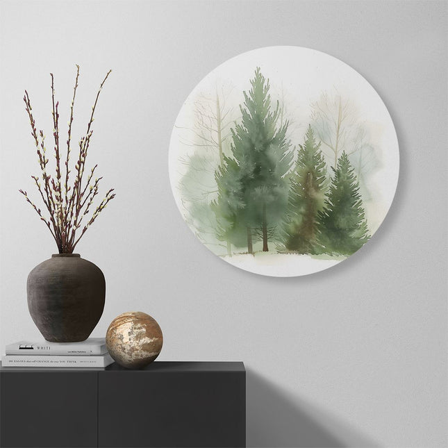 Wandcirkel muur Aquarelkunstwerk van Drie Pijnbomen