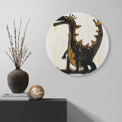 Wandcirkel muur Dinosaurus met een Kroon op zijn Hoofd