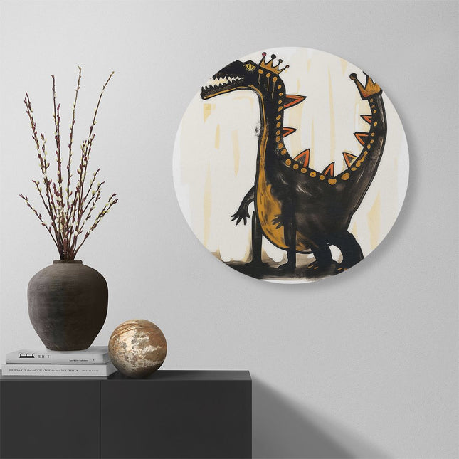 Wandcirkel muur Dinosaurus met een Kroon op zijn Hoofd