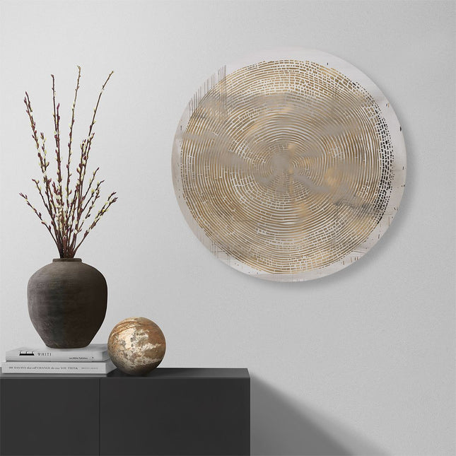 Wandcirkel muur Abstract Kunstwerk van een Gouden Cirkel op een Witte Achtergrond