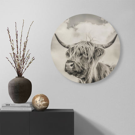 Wandcirkel muur Schotse Hooglandkoe met Hoorns