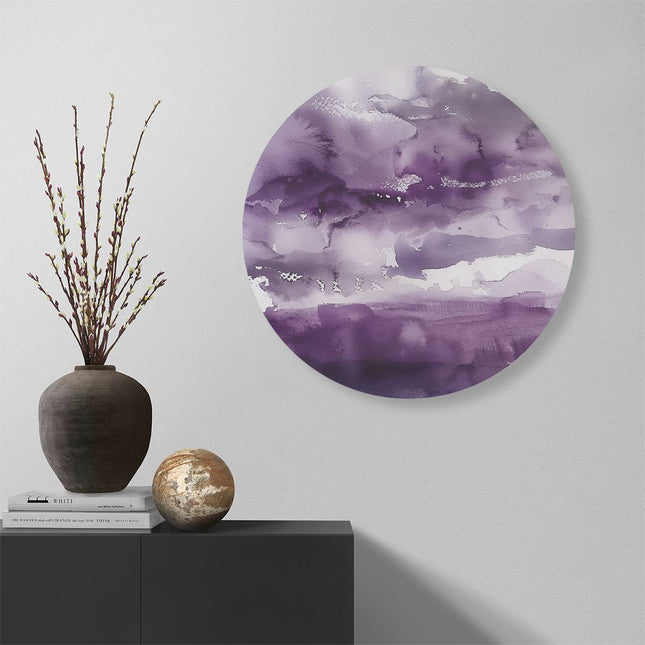 Wandcirkel muur Paars en Wit Aquarelkunstwerk