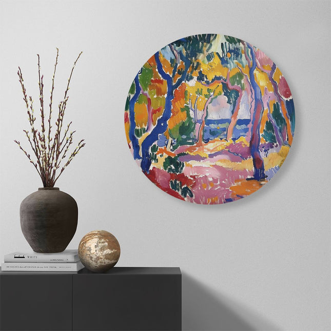 Wandcirkel muur Kleurrijk Kunstwerk van Bomen in een Bos