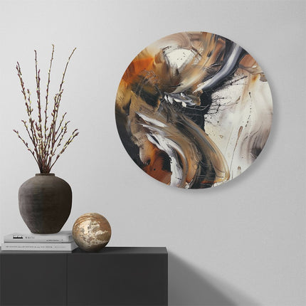 Wandcirkel muur Abstract Kunstwerk met Zwarte, Oranje en Witte Kleuren