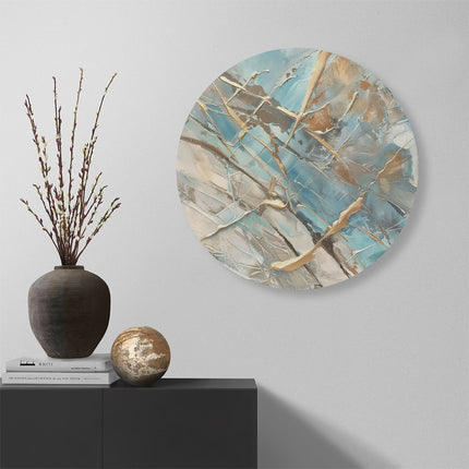 Wandcirkel muur Abstract Kunstwerk in Blauw en Goud