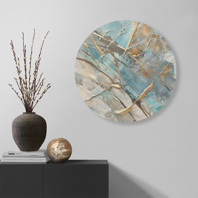 Wandcirkel muur Abstract Kunstwerk in Blauw en Goud