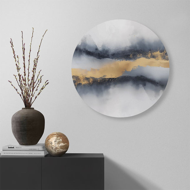 Wandcirkel muur Abstract Kunstwerk van Goud en Blauw
