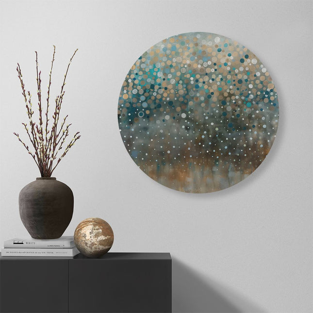 Wandcirkel muur Kunstwerk van Stippen op een Blauwe Achtergrond