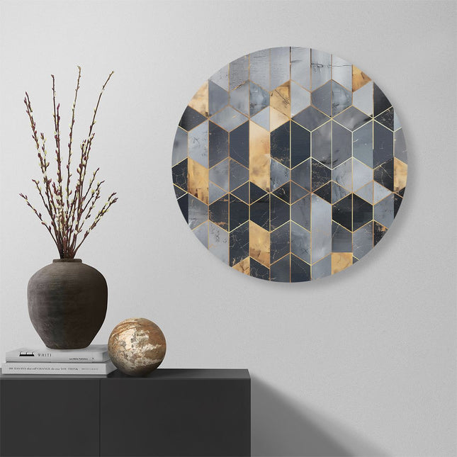Wandcirkel muur Zwart en Goud Geometrisch Patroon