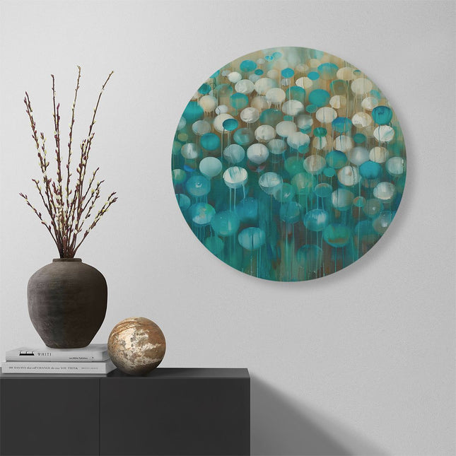 Wandcirkel muur Abstract Kunstwerk van Blauwe en Witte Cirkels