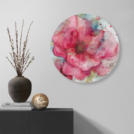 Wandcirkel muur Aquarelkunstwerk van een Roze Bloem
