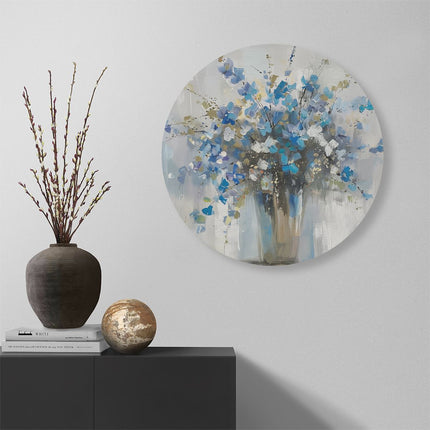 Wandcirkel muur Kunstwerk van Blauwe Bloemen in een Vaas