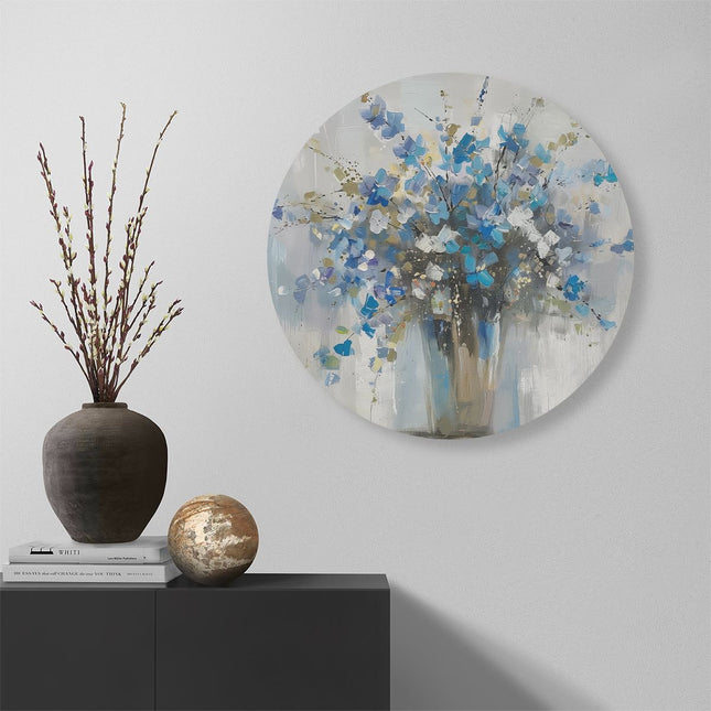 Wandcirkel muur Kunstwerk van Blauwe Bloemen in een Vaas