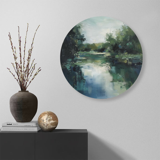 Wandcirkel muur Kunstwerk van een Rivier Omgeven door Bomen