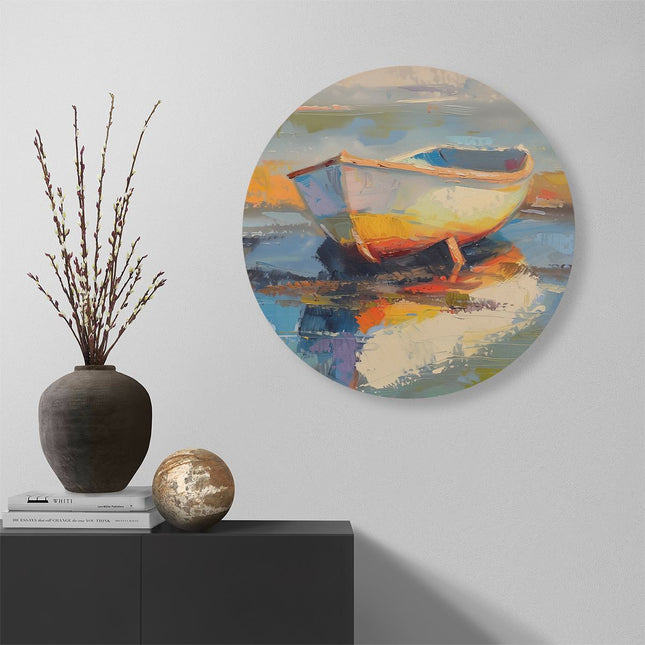 Wandcirkel muur Kunstwerk van een Boot aan de Kust