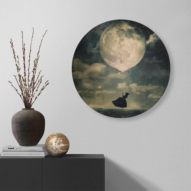 Wandcirkel muur Vrouw Vliegt een Ballon over de Maan