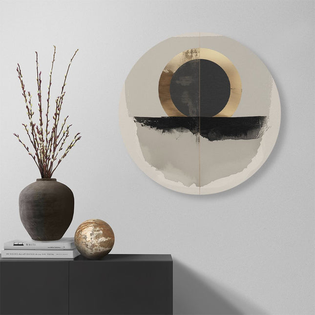 Wandcirkel muur Zwart en Goud Kunstwerk met een Cirkel in het Midden