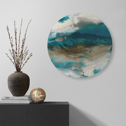 Wandcirkel muur Abstract Kunstwerk met Blauwe en Witte Kleuren