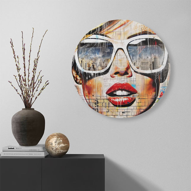 Wandcirkel muur Kunstwerk van een Vrouw met Zonnebril