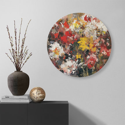 Wandcirkel muur Rode, Gele en Witte Bloemen in een Vaas
