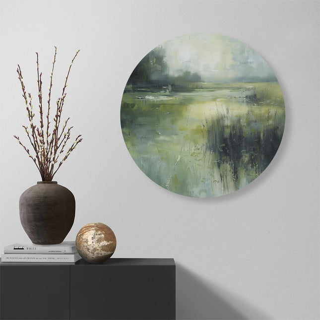 Wandcirkel muur Kunstwerk van een Groen Veld met Riet