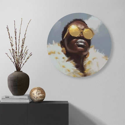 Wandcirkel muur Vrouw met Gouden Zonnebril en een Bontjas