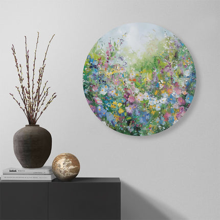 Wandcirkel muur Kunstwerk van Bloemen in een Tuin