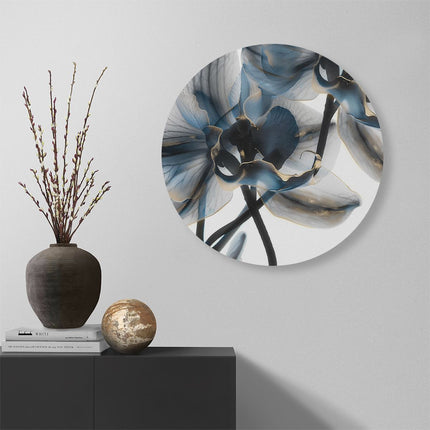 Wandcirkel muur Twee Blauwe Orchideeën op een Witte Achtergrond