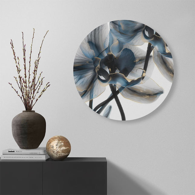 Wandcirkel muur Twee Blauwe Orchideeën op een Witte Achtergrond