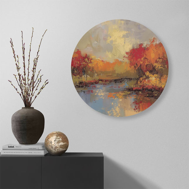 Wandcirkel muur Abstract Kunstwerk van een Rivier en Bomen