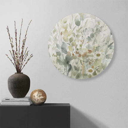Wandcirkel muur Aquarelkunstwerk van Bloemen en Grassen