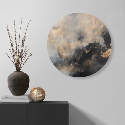 Wandcirkel muur Abstract Kunstwerk met Zwarte, Witte en Beige Kleuren