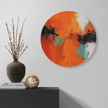 Wandcirkel muur Abstract Kunstwerk met Oranje, Blauwe en Zwarte Kleuren