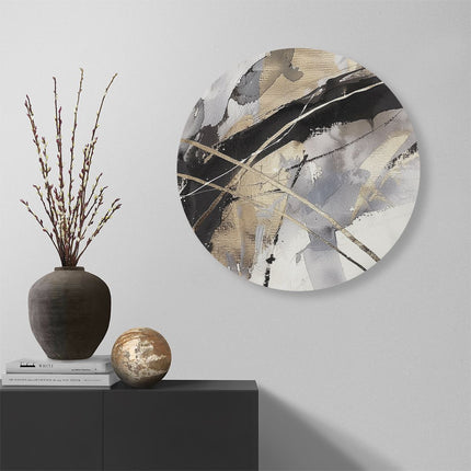 Wandcirkel muur Abstract Kunstwerk met Gouden en Zwarte Lijnen