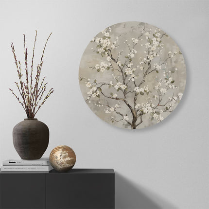 Wandcirkel muur Kunstwerk van een Boom met Witte Bloesems