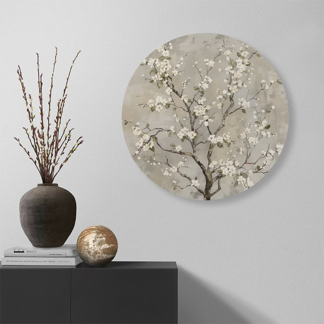 Wandcirkel muur Kunstwerk van een Boom met Witte Bloesems