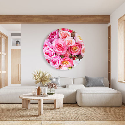 Wandcirkel woonkamer Roze Rozen Achtergrond - Bloemen