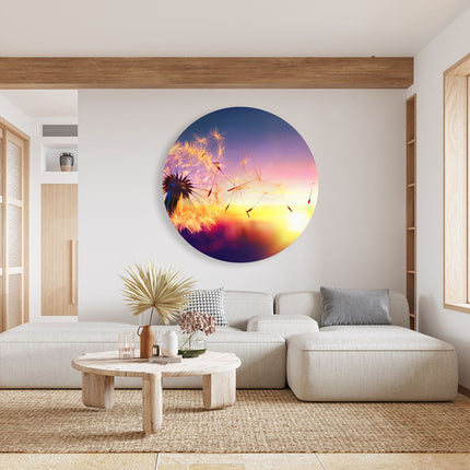 Wandcirkel woonkamer Paardenbloem Tijdens Zonsondergang