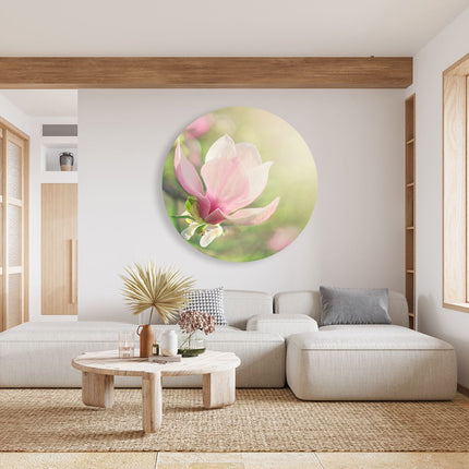 Wandcirkel woonkamer Roze Magnolia Bloem 
